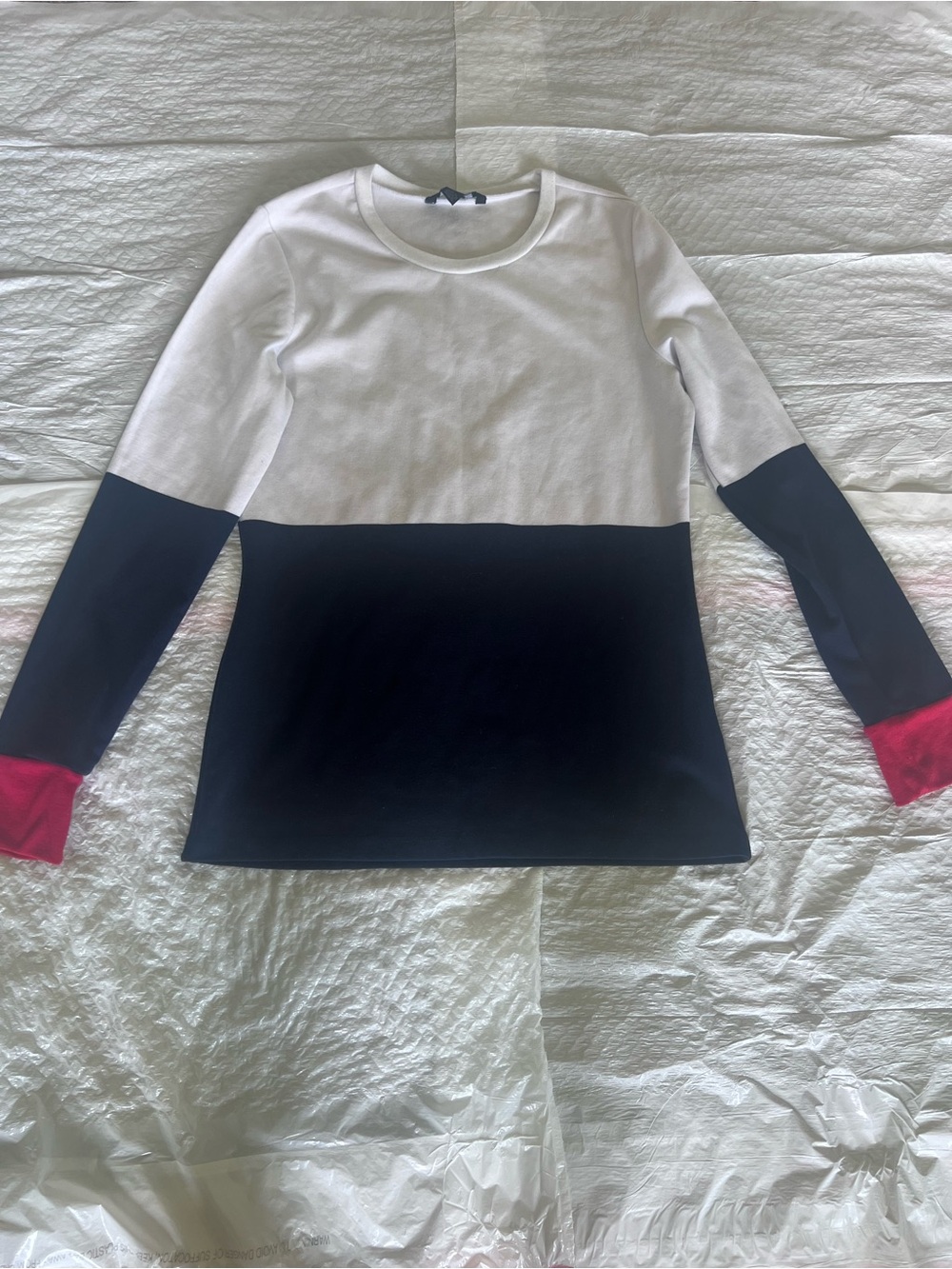 Tommy Hilfiger White, Black & Pink Colorblock Long-Sleeve Top